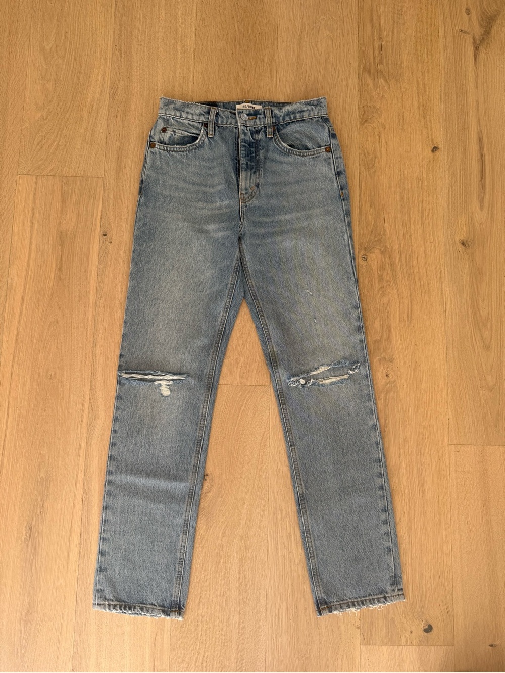 Re/Done Light Blue Straight-Leg Distressed Jeans